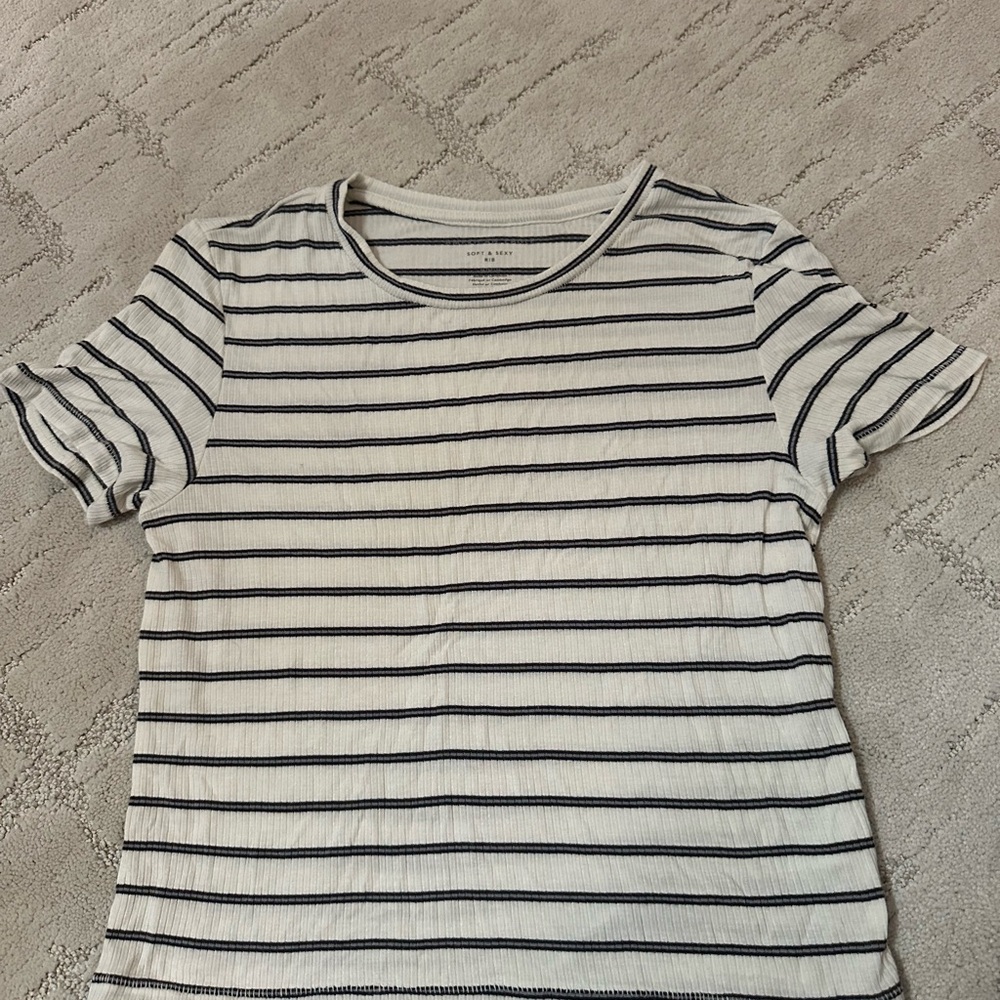 American Eagle Outfitters Navy and White Striped Short Sleeve Tee